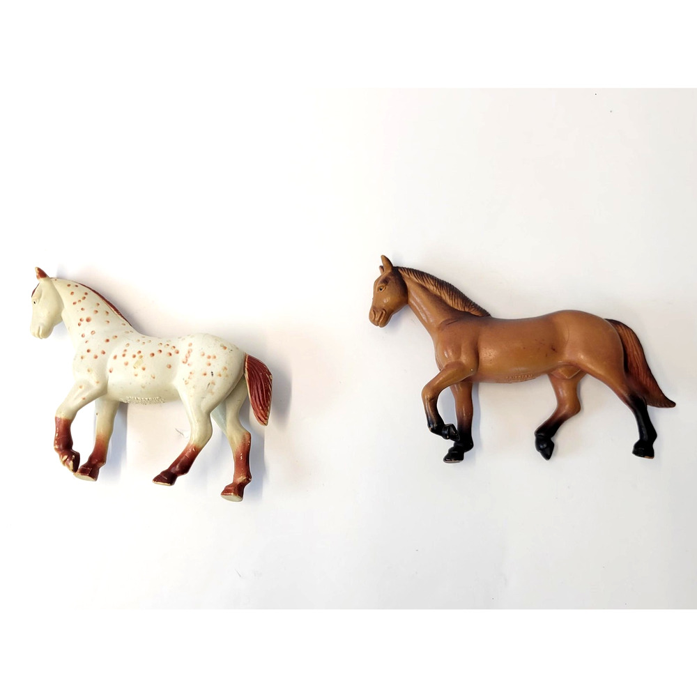 Vintage Funrise Friesian & Knabstrup Horse Figures Set Brown White Plastic Toy